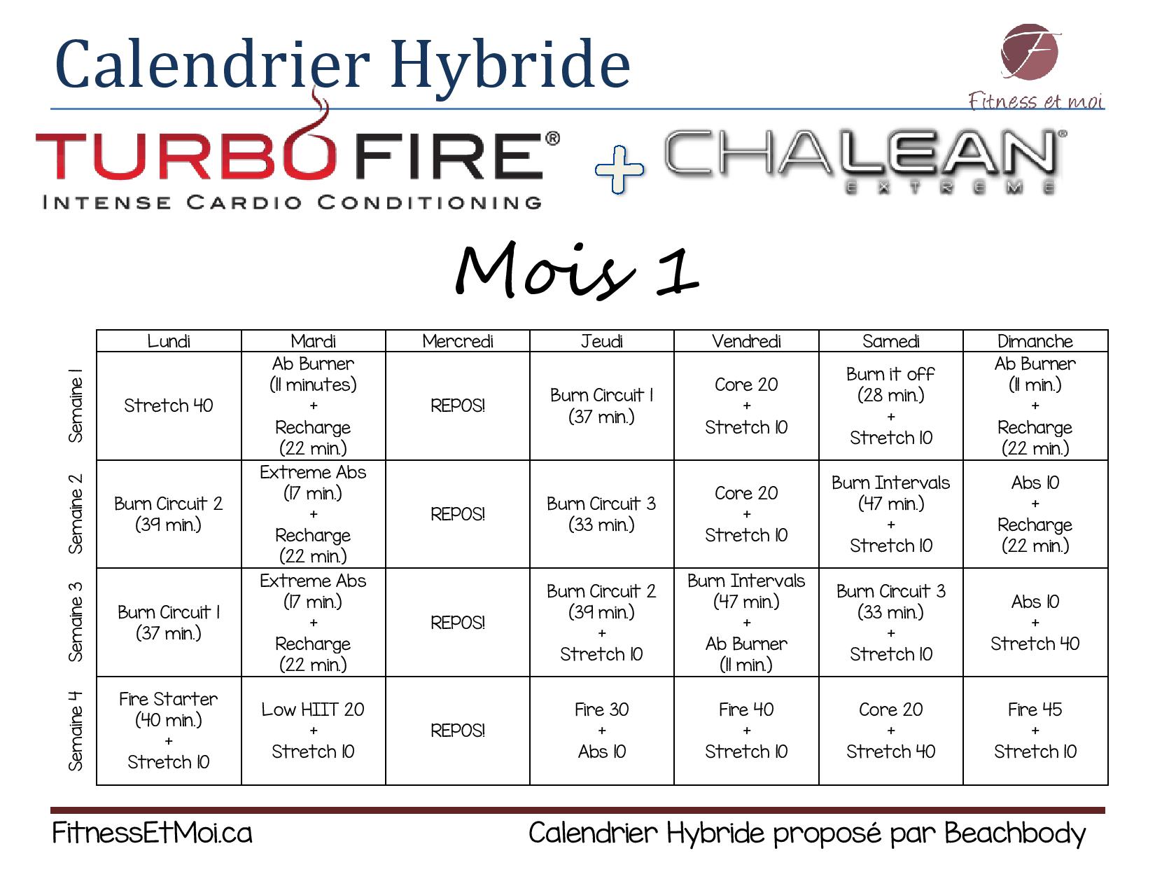 Calendrier hybride Turbofire et Chalean Extreme