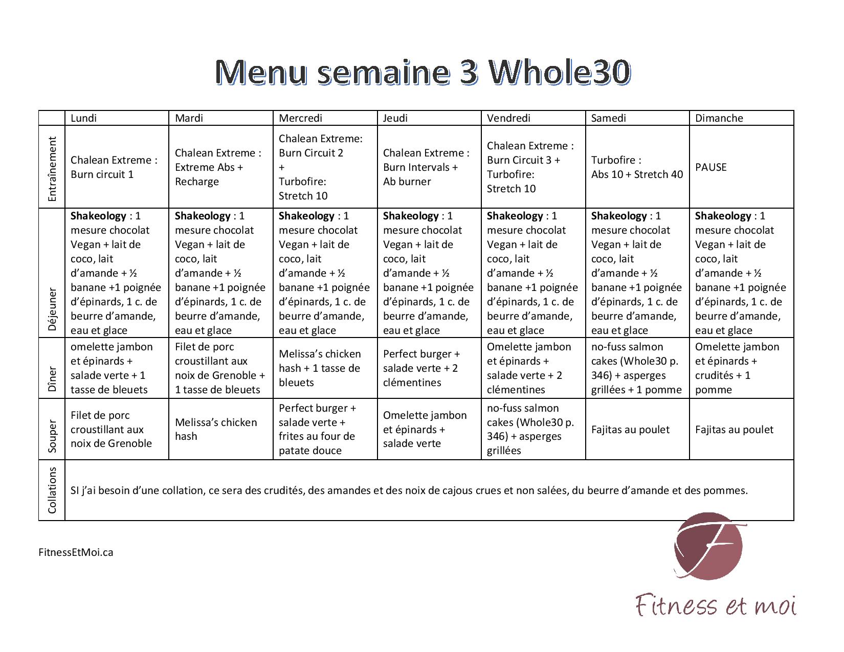Menu de la semaine 3