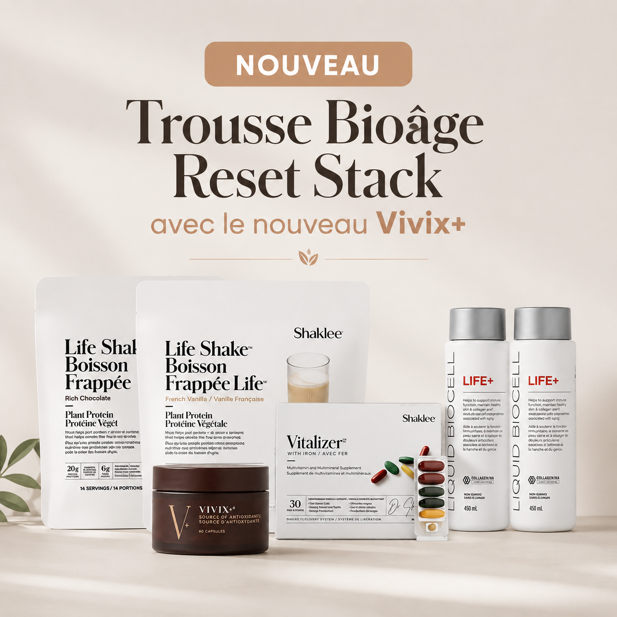 Trousse bioage reset stack vivix nad Fitness et moi Shaklee